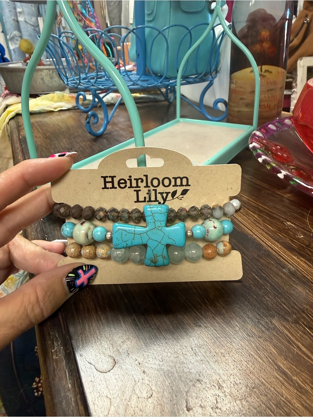 Turquoise Cross Beaded Kids Bracelet Set